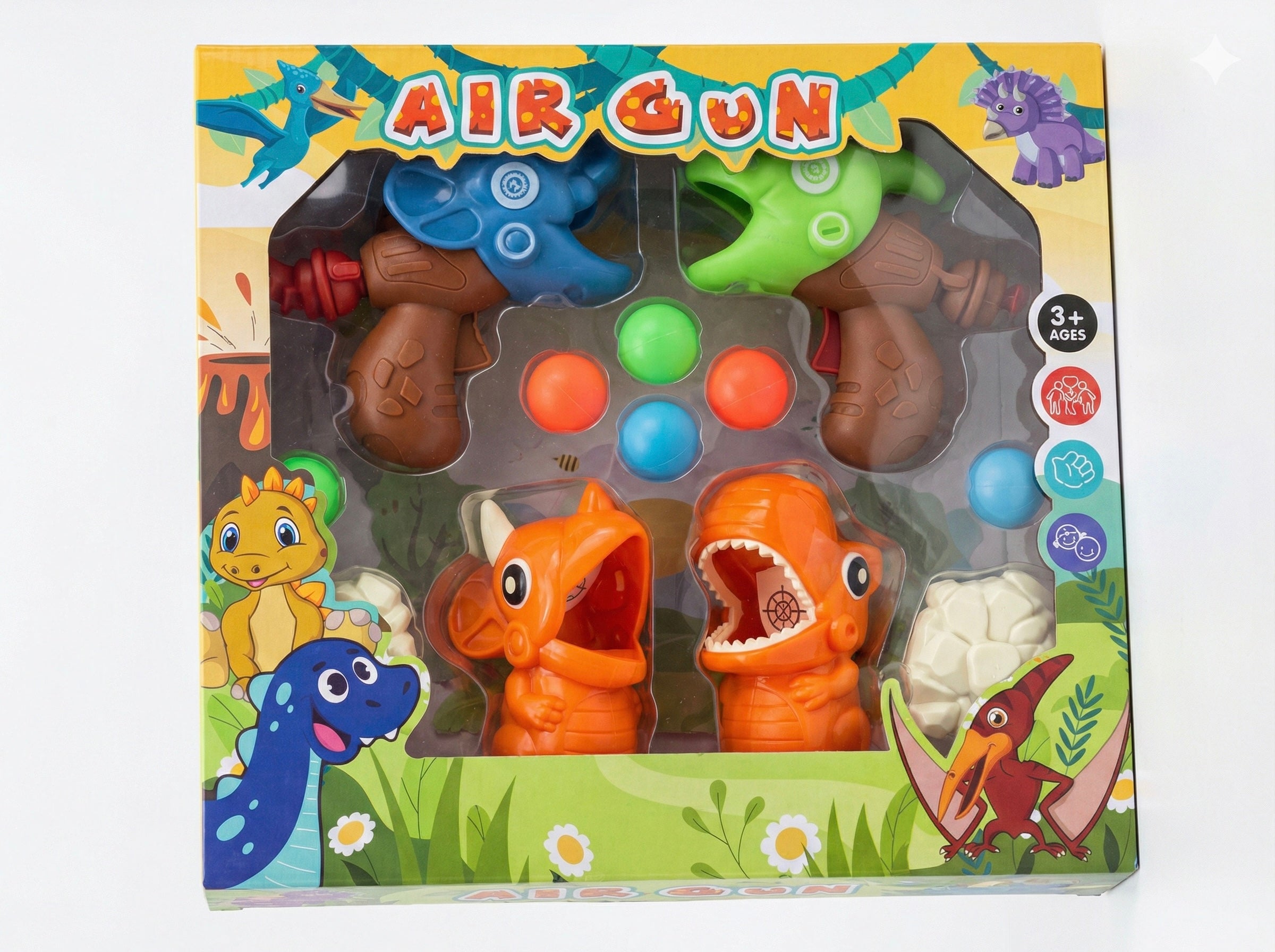 Set de Juego de Puntería "Dino Air Gun" - Lanzadores de Aire con Bolas de Espuma Segura