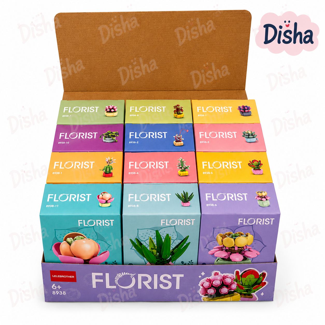 Caja de 12 Cactus, Suculentas y flores de Lego